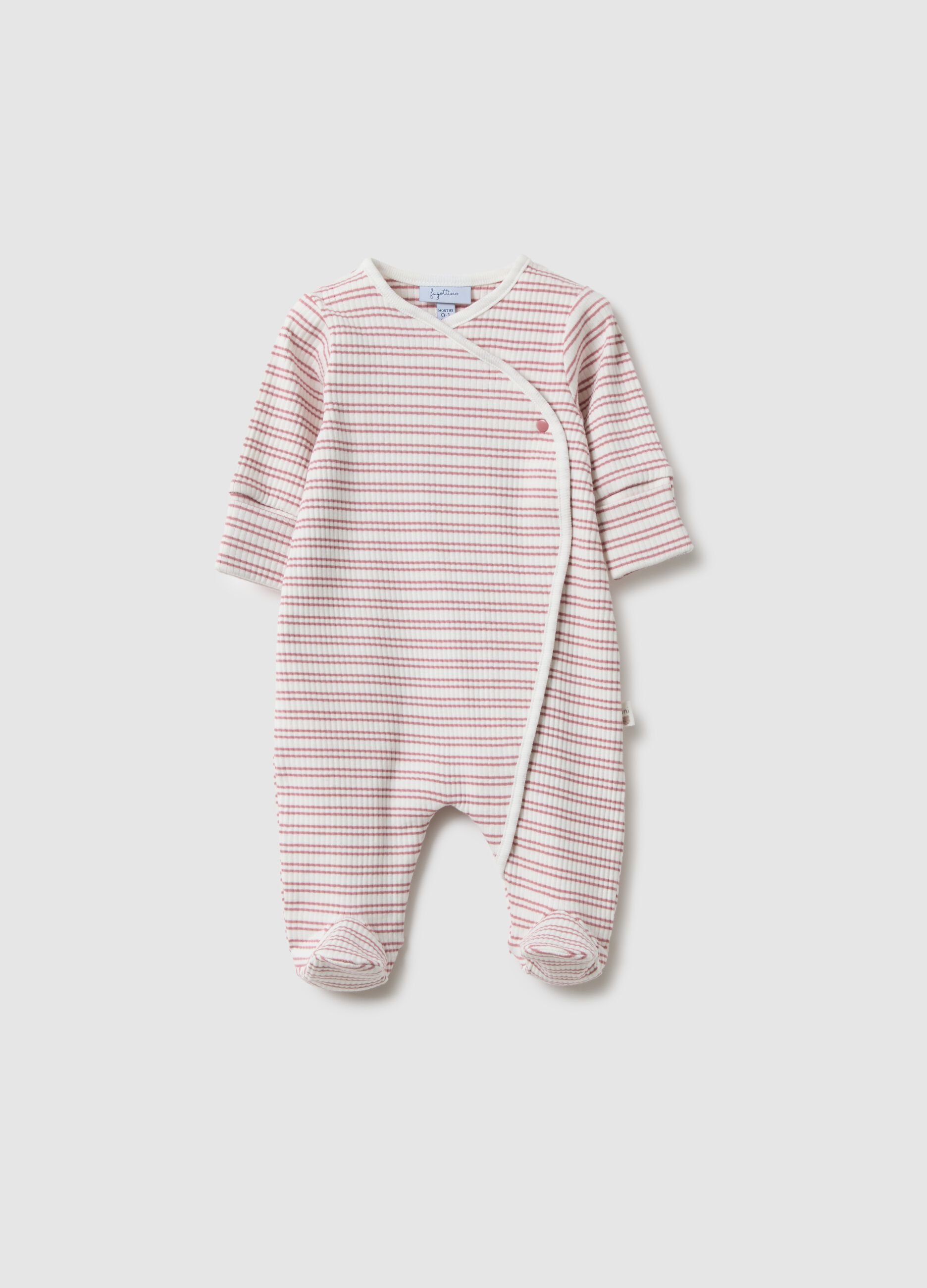 Multicoloured striped baby girl's sleepsuit in stretch cotton