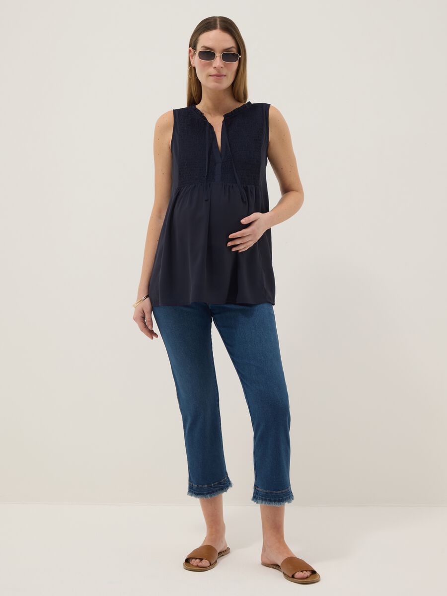 Blue maternity blouse in lightweight fabric_0
