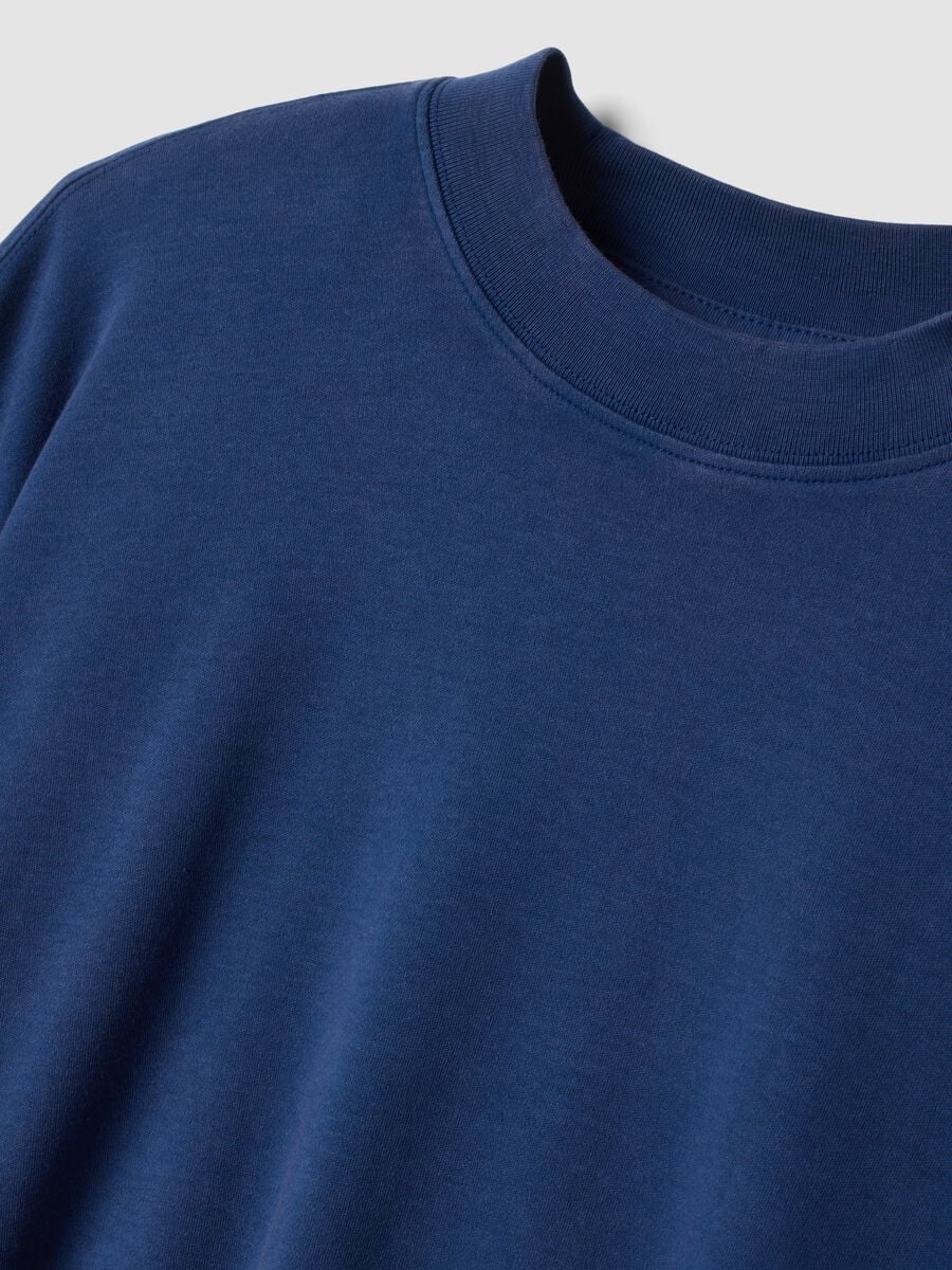 Blaues Rundhals-T-Shirt aus reiner Baumwolle, Boxy Fit_5