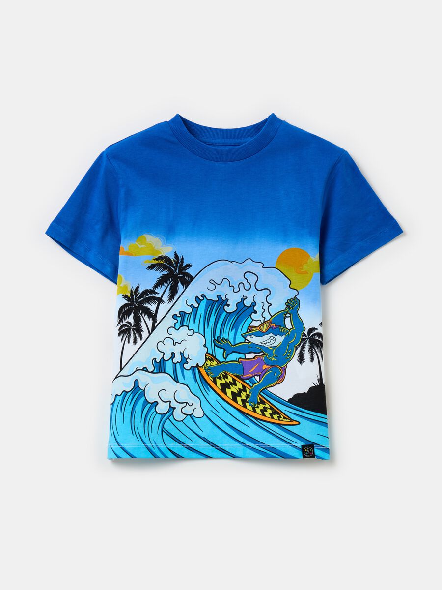T-shirt with surfing shark print_0