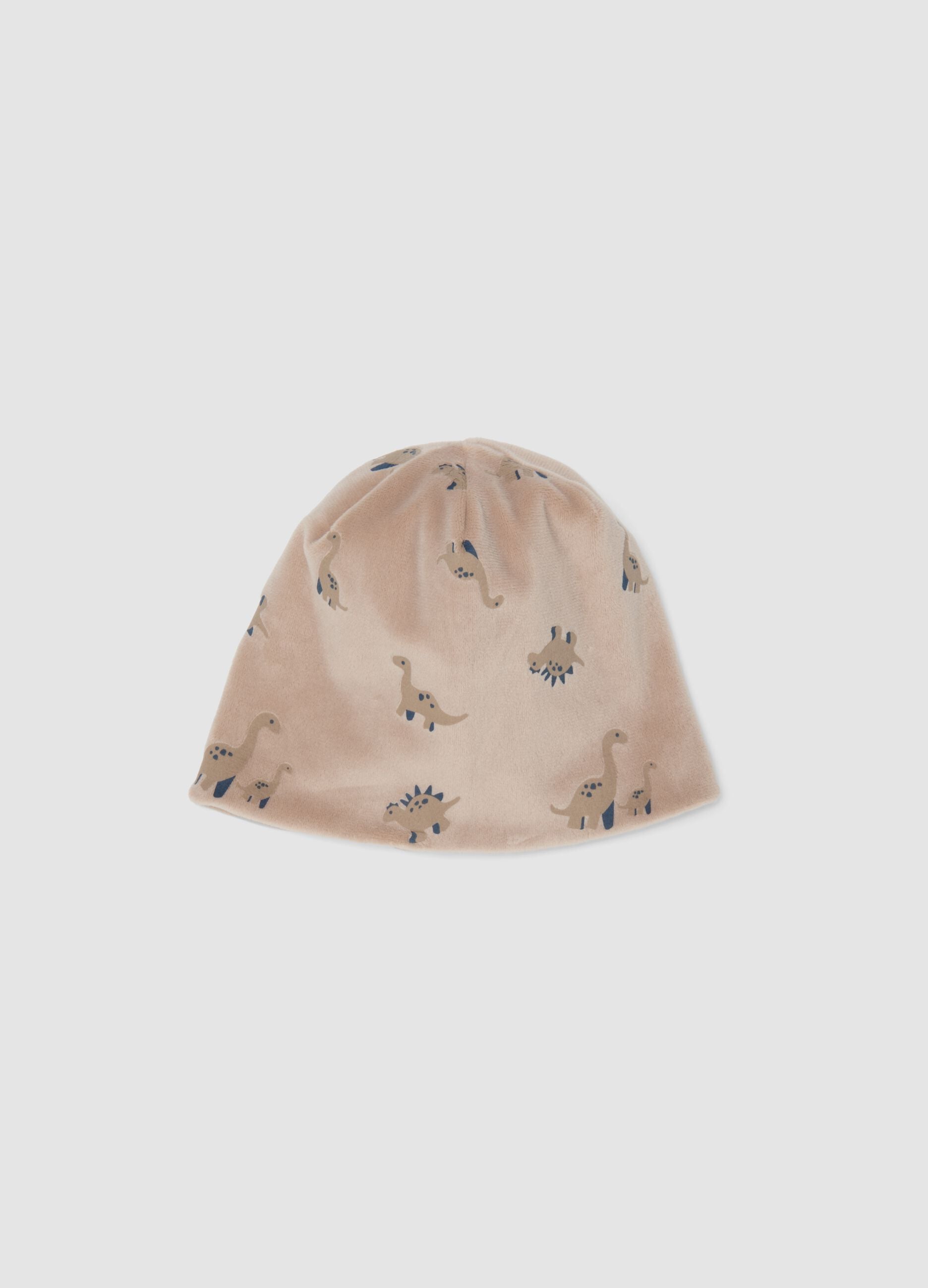 Grey stretchy dinosaur-print hat for baby boy