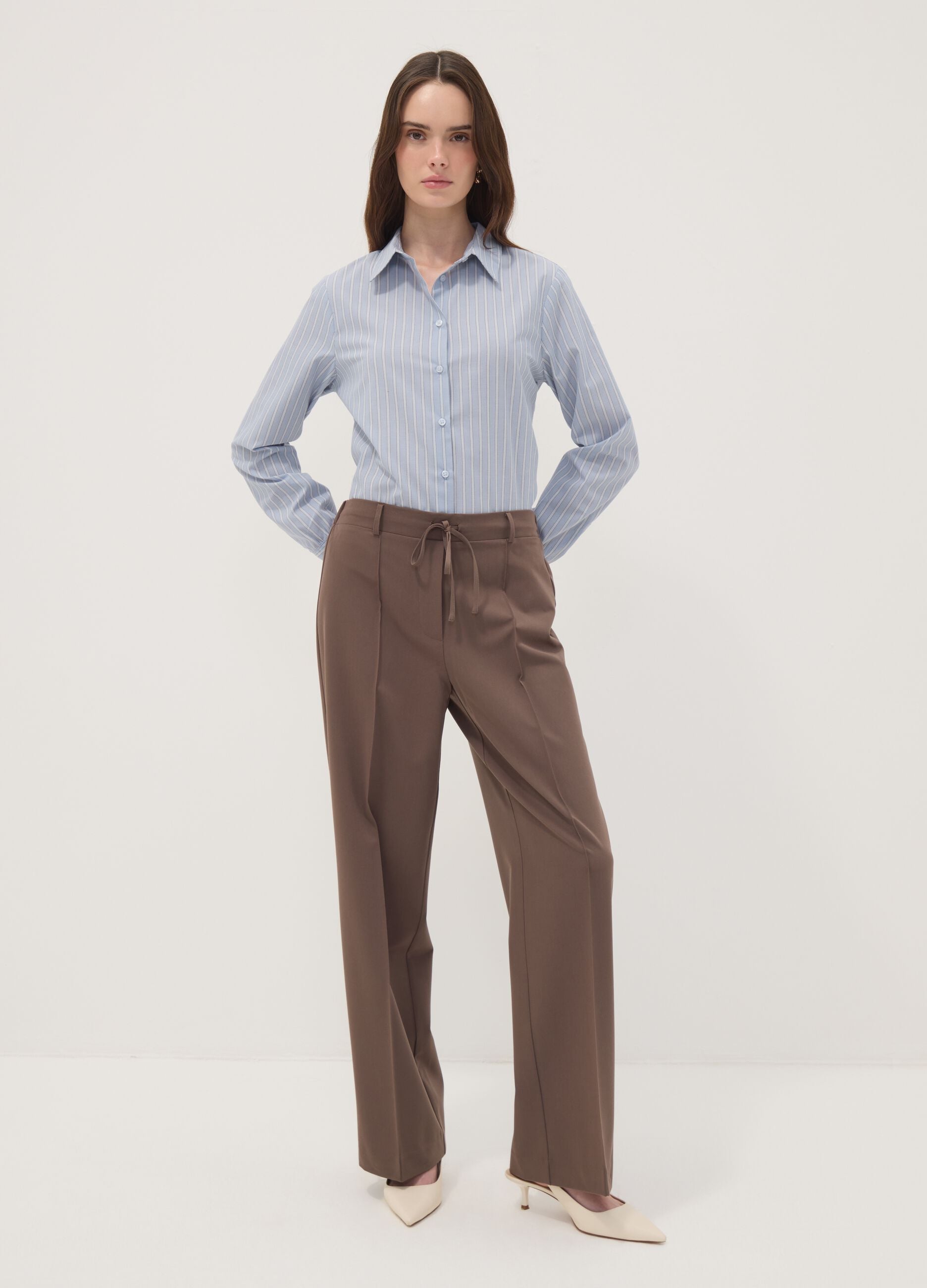 Blue striped long-sleeve slim-fit shirt