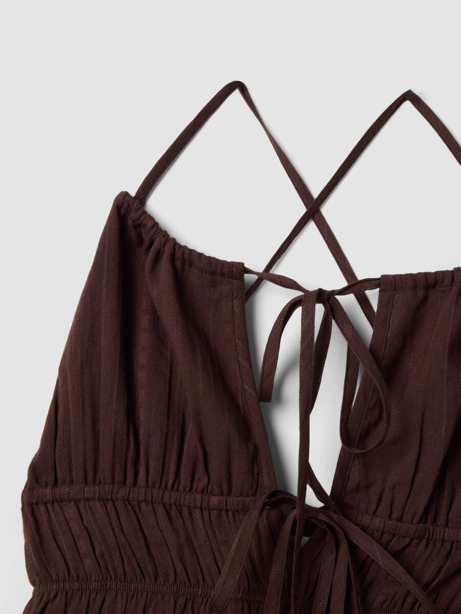 Brown pure cotton mini dress with thin straps, regular fit_5