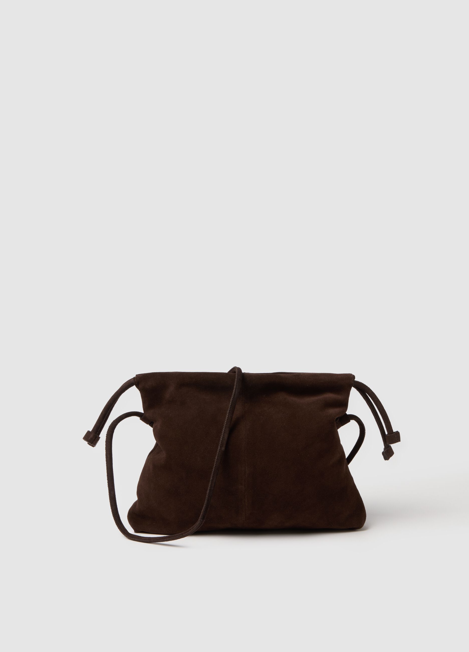 Genuine brown leather bag with drawstring closure