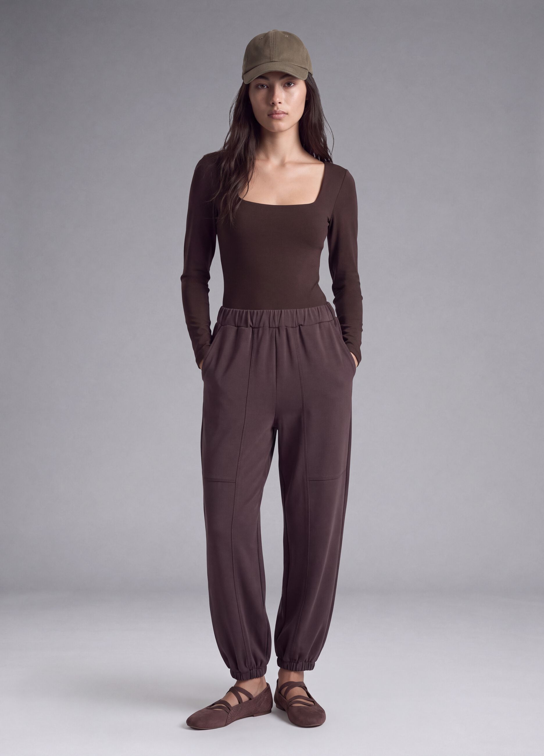 Brown stretch viscose joggers