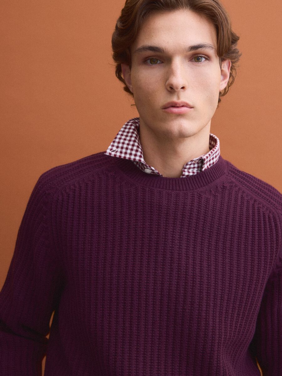 Violetter Rippstrick-Pullover aus Baumwollmix mit Rundhalsausschnitt, Regular Fit_1