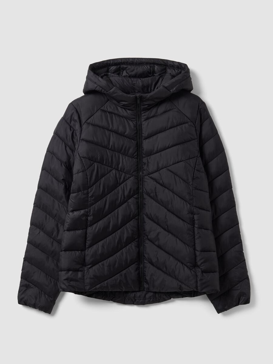 Black Ultralight Quilted Jacket with Hood and Zip_4