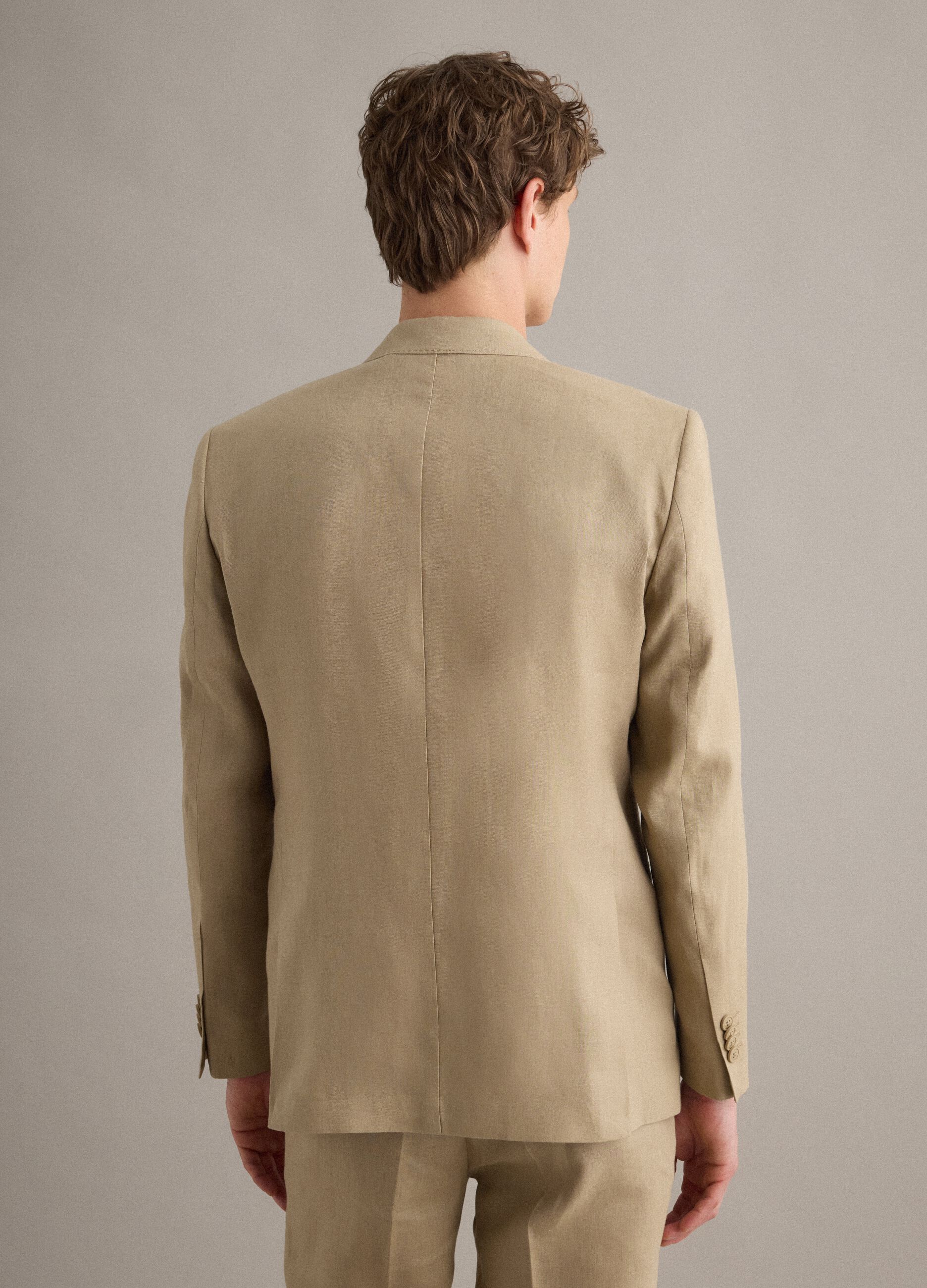 Beige Pure Linen Slim Fit Blazer
