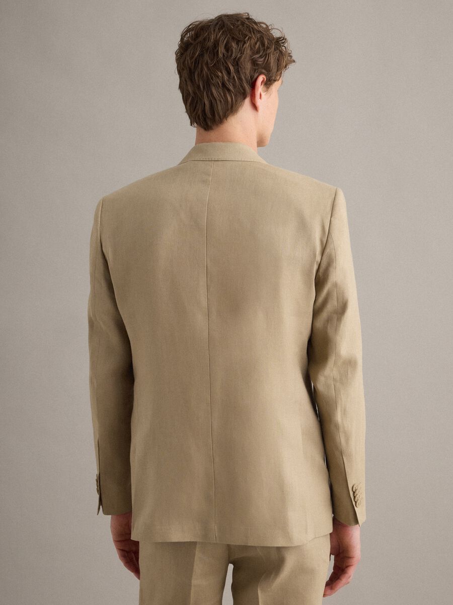 Beige Pure Linen Slim Fit Blazer_3