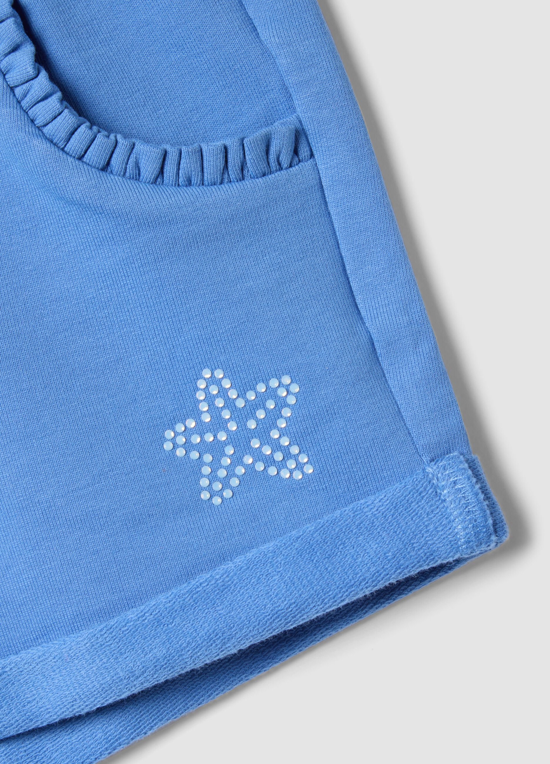 Girls&rsquo; stretch cotton blue shorts with bow