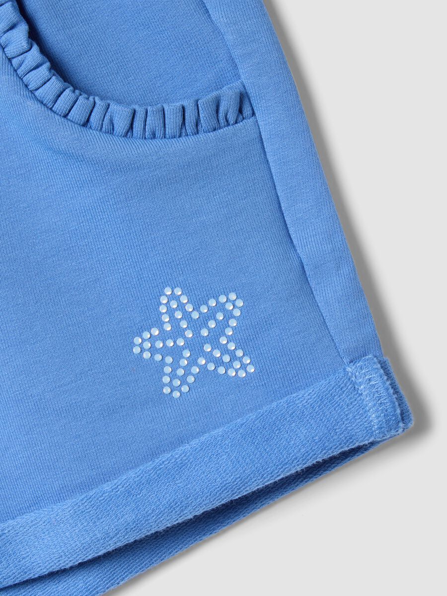 Blaue M&auml;dchen-Shorts aus elastischer Baumwolle mit Schleife_2