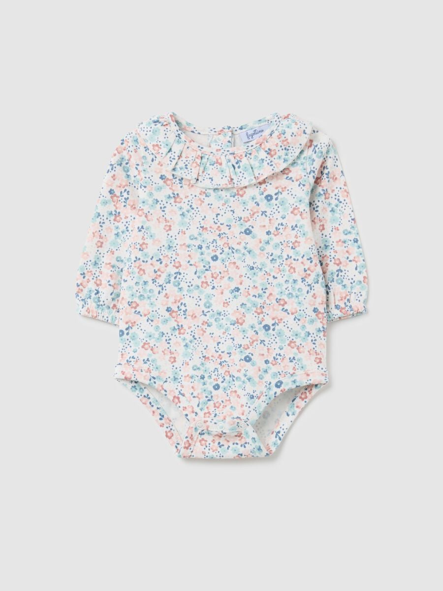 Body para beb&eacute; ni&ntilde;a en algod&oacute;n puro multicolor con cuello con volantes_0