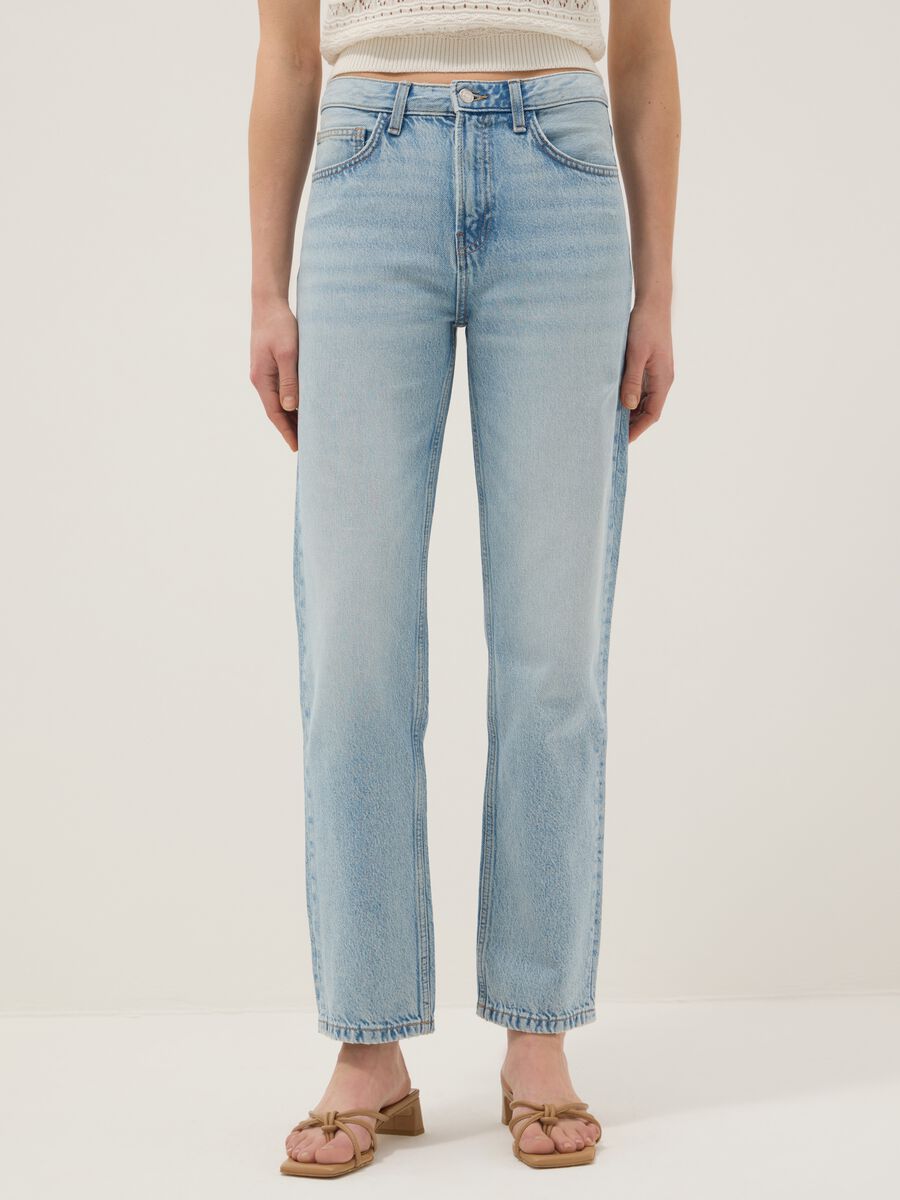 Jeans azzurri in puro cotone denim dritti regular fit_1