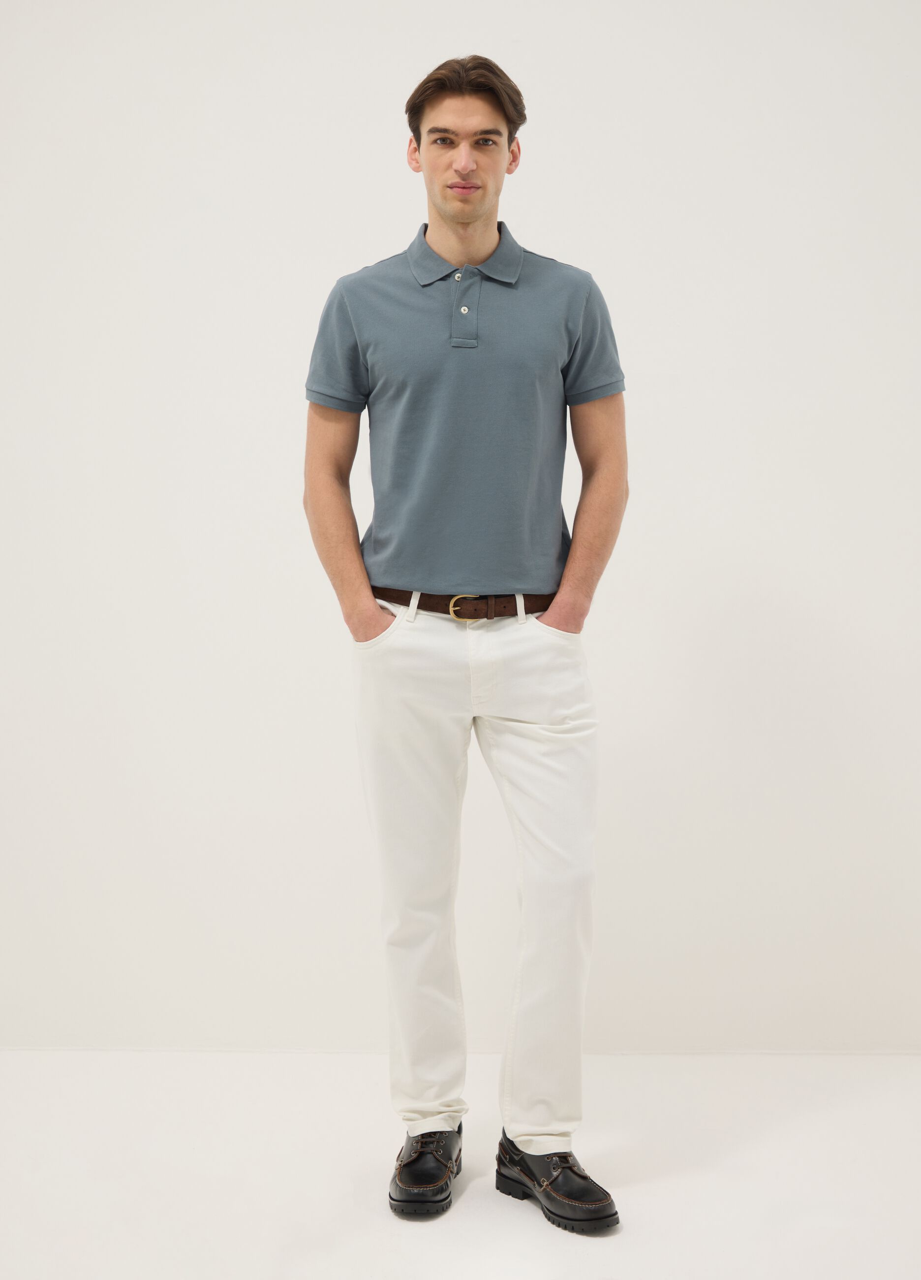 Slim Fit graues Polo aus reiner Baumwolle