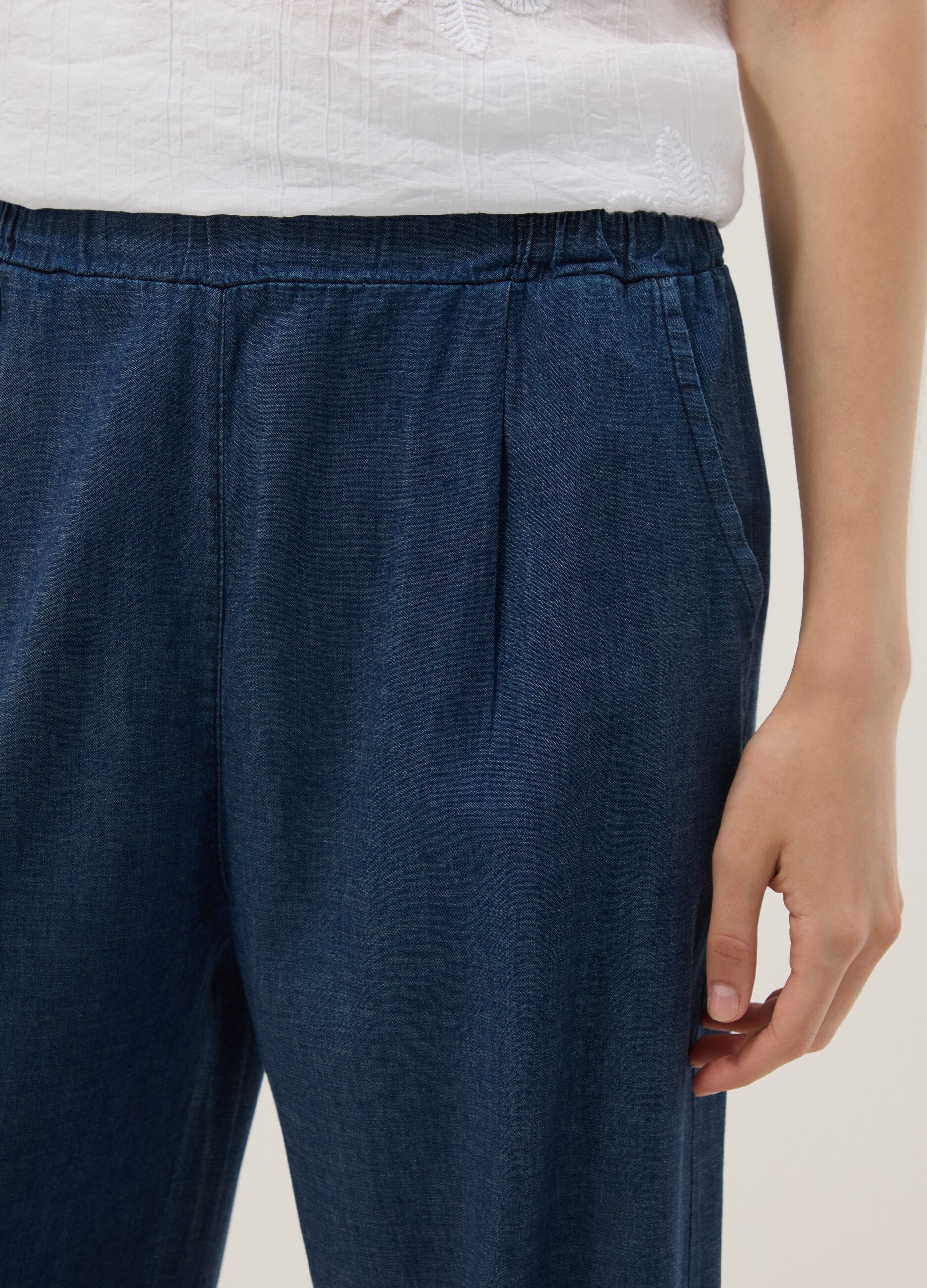 Blaue Palazzo-Hose aus Stretch-Baumwolle
