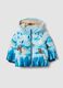 Blaue wattierte Jacke mit Kapuze und Tierprint, Regular Fit_0