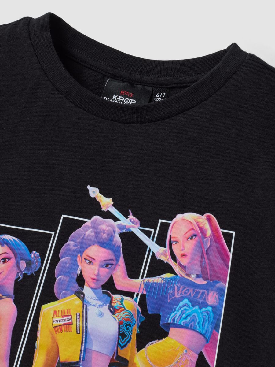 Schwarzes T-Shirt aus reiner Baumwolle mit K-Pop Demon Hunters Print f&uuml;r M&auml;dchen_3
