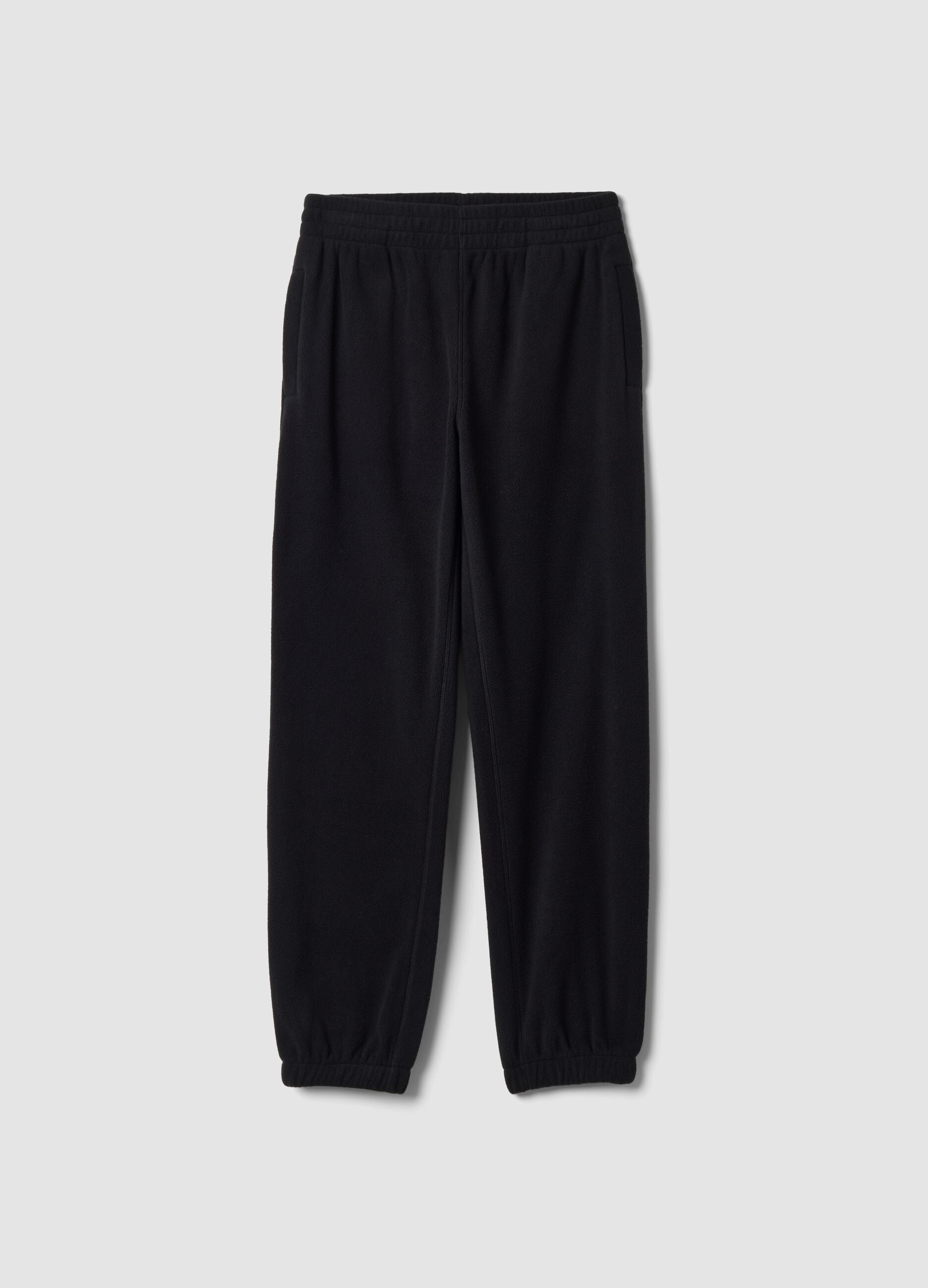 Black regular-fit fleece joggers with elasticated waistband