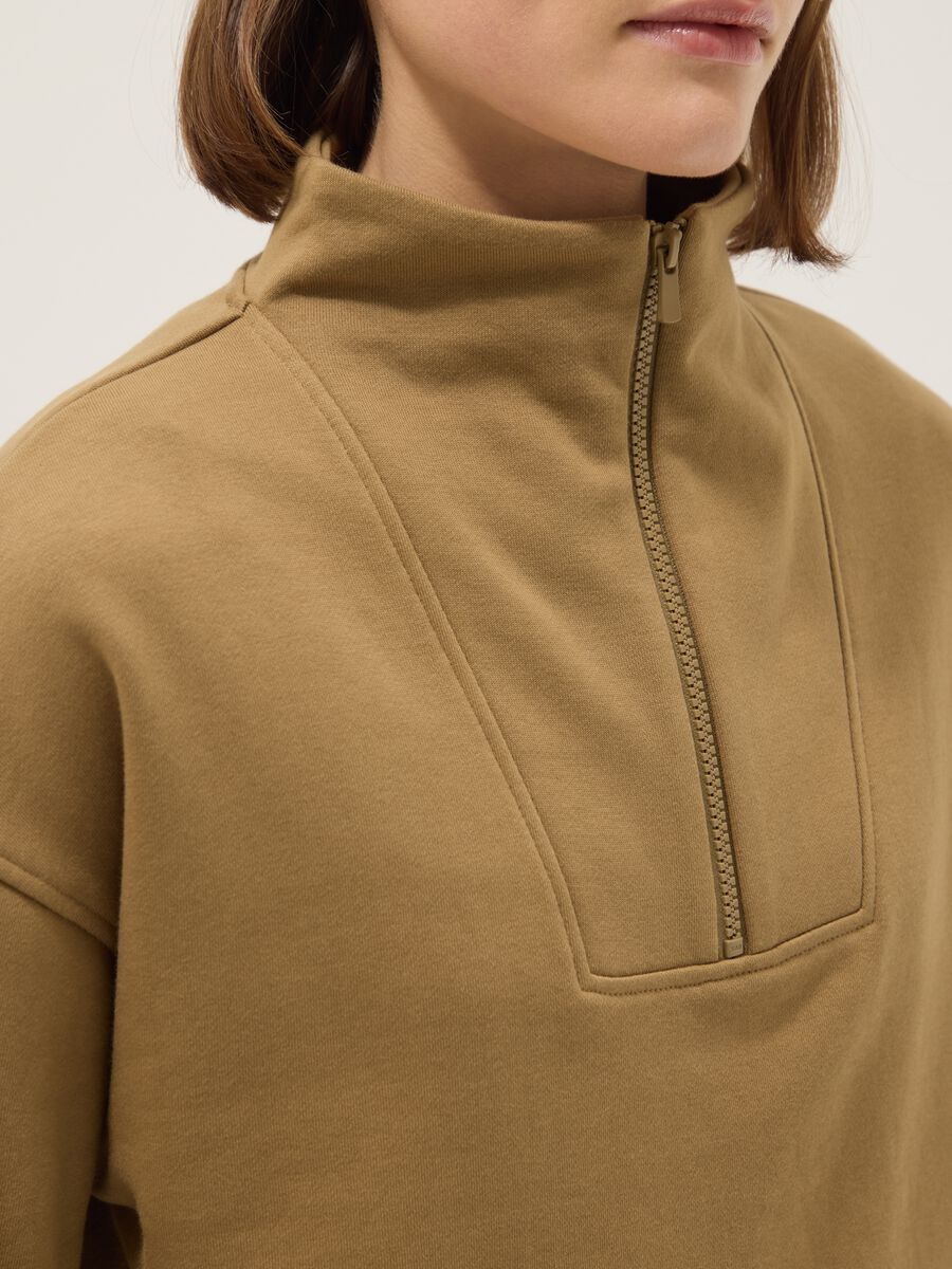 Brown cotton blend zip-up sweatshirt_3