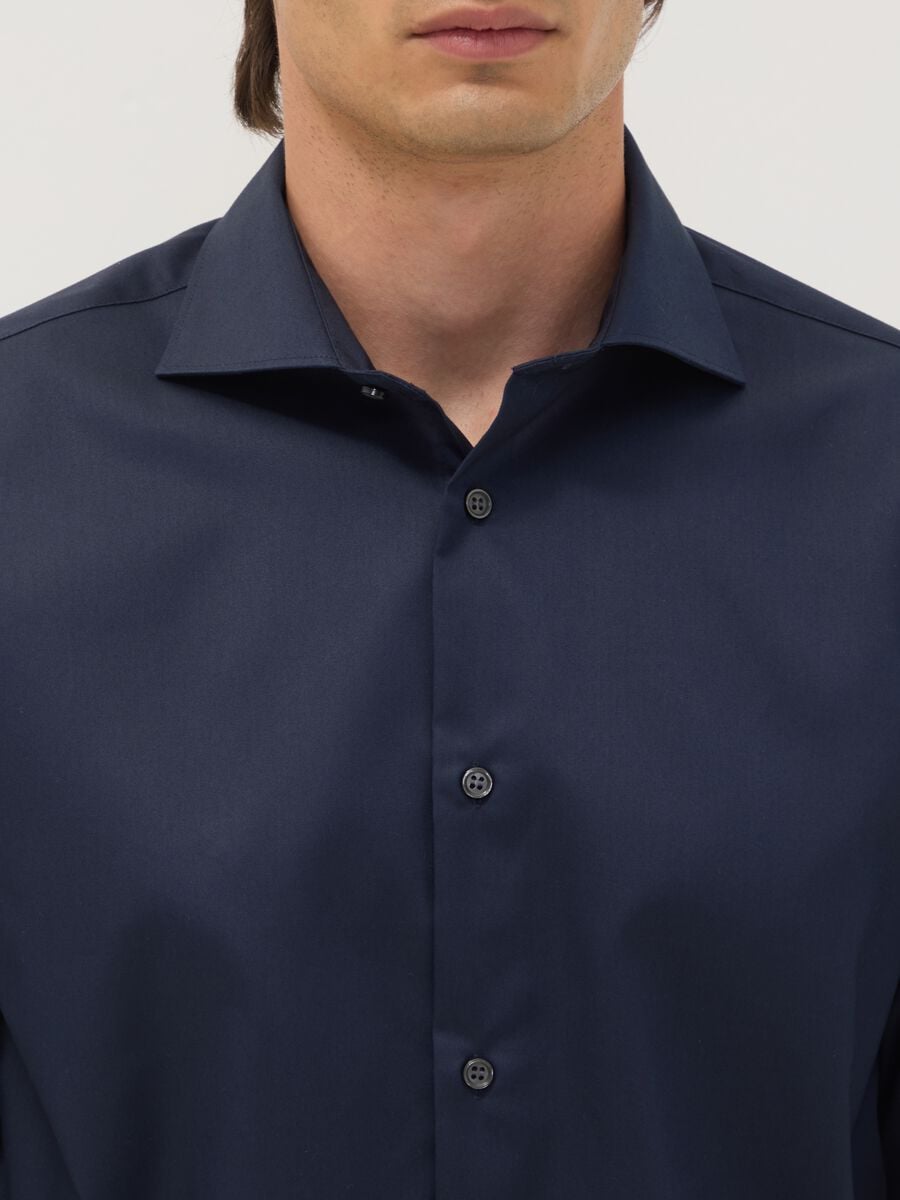 Blue pure cotton shirt with classic collar, regular fit, non-iron_1