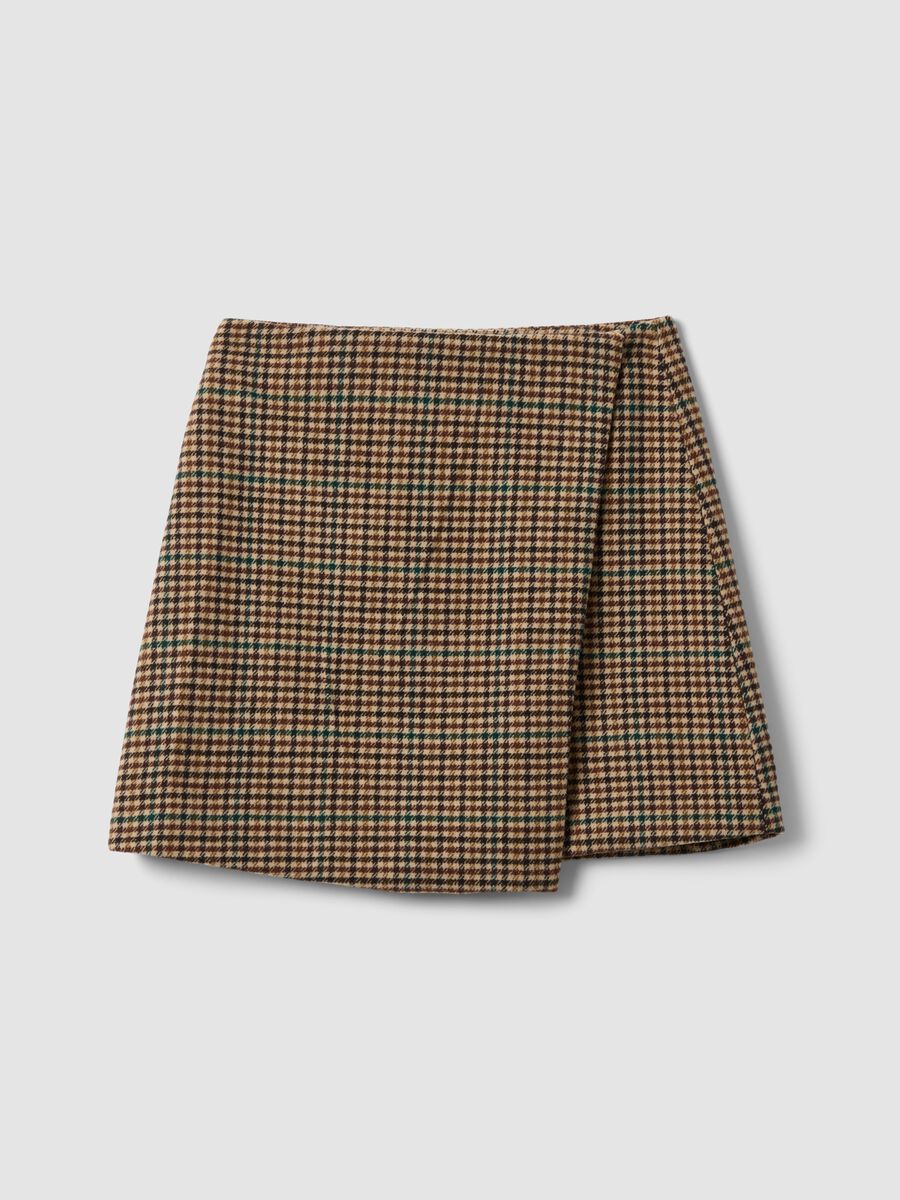 Brown wool-blend check skirt_0