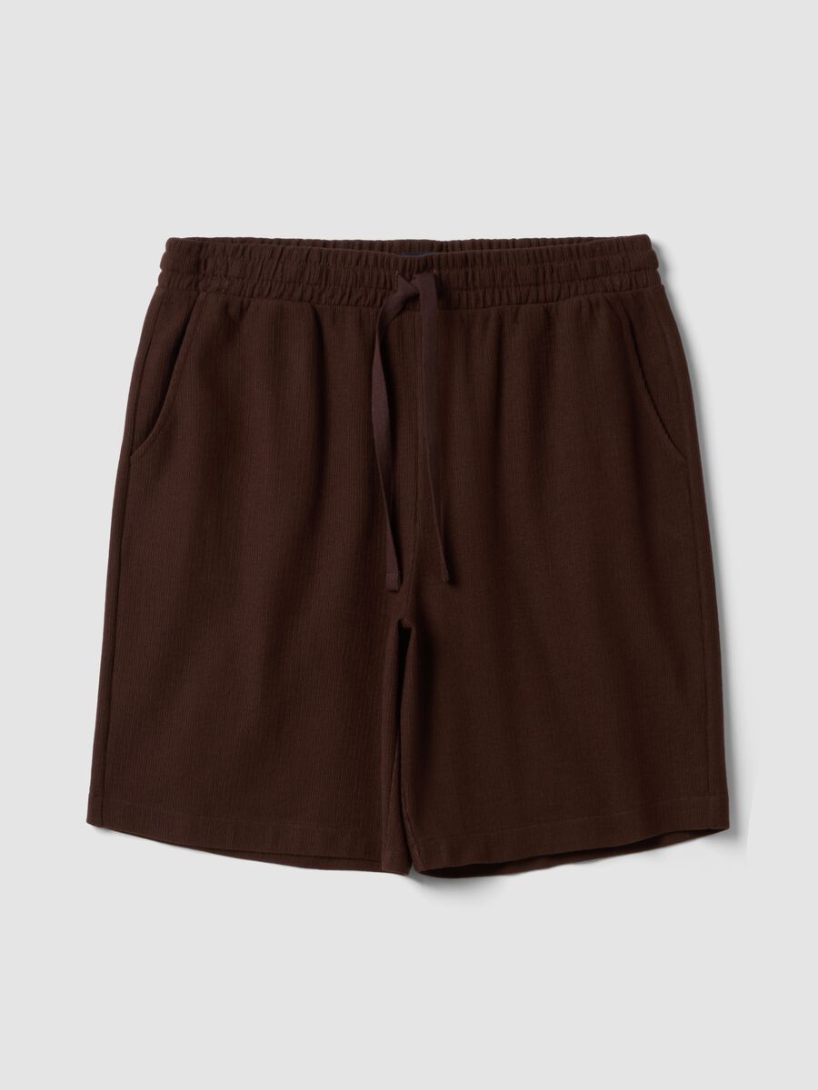Brown cotton-blend jogger shorts with drawstring, relaxed fit_0