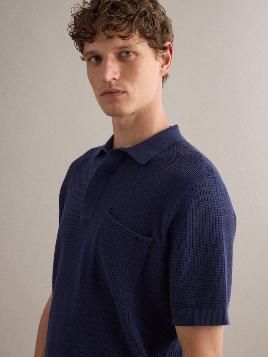 Blue pure cotton polo shirt with chest pocket, regular fit_0