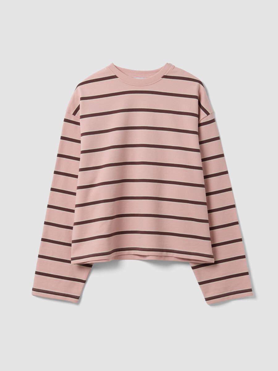 Pink pure cotton striped sweatshirt with crew neck, relaxed fit_4