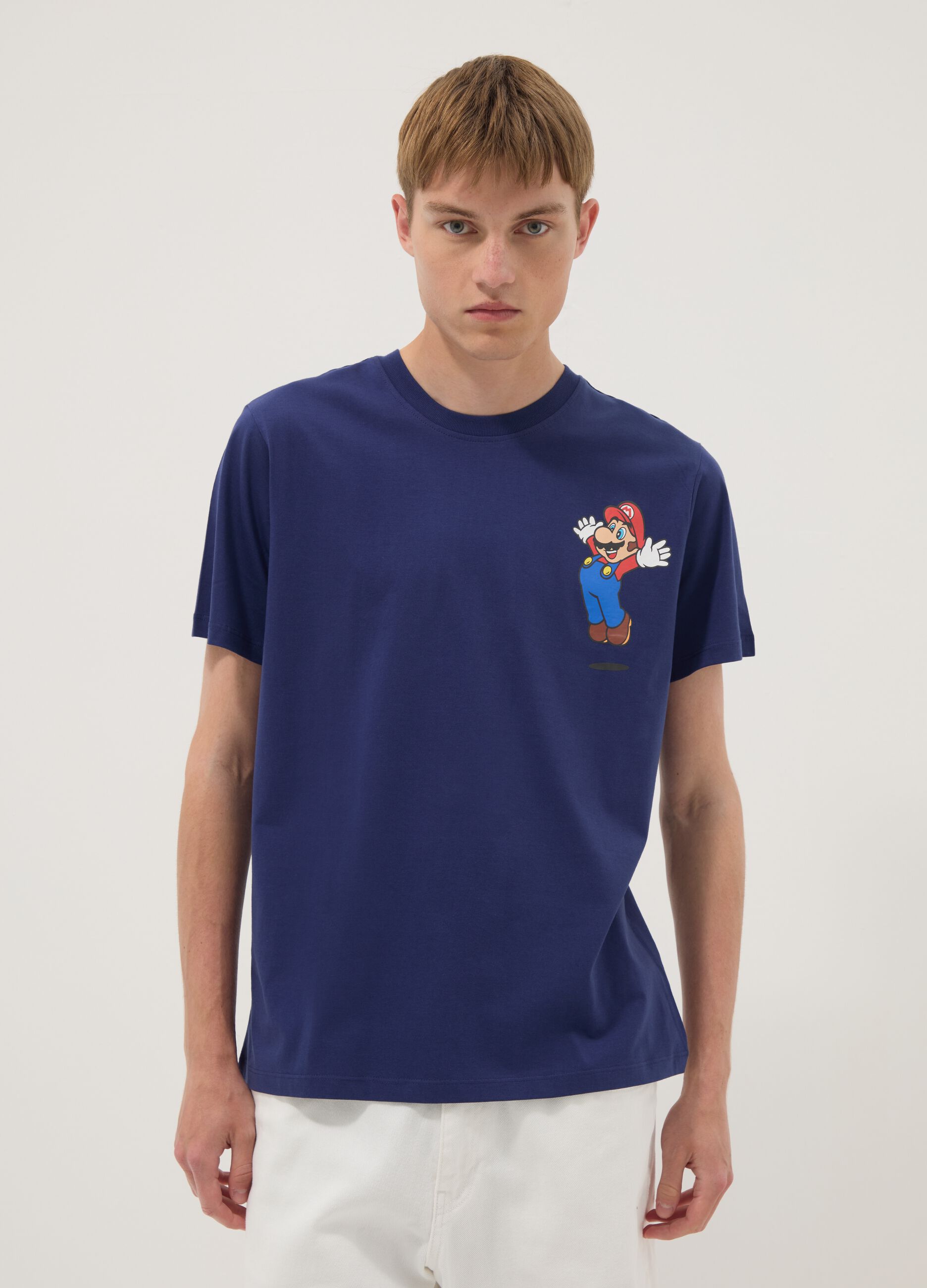 Blue short-sleeve pure cotton regular-fit T-shirt