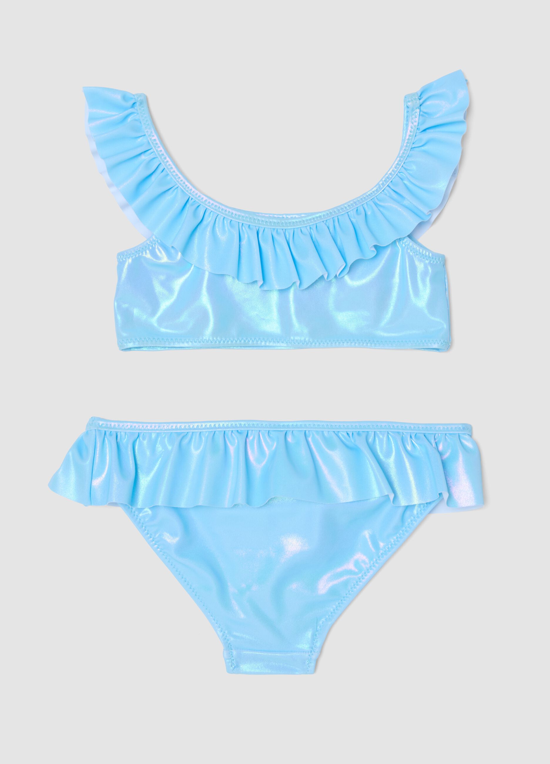 Blue stretch bikini with frills