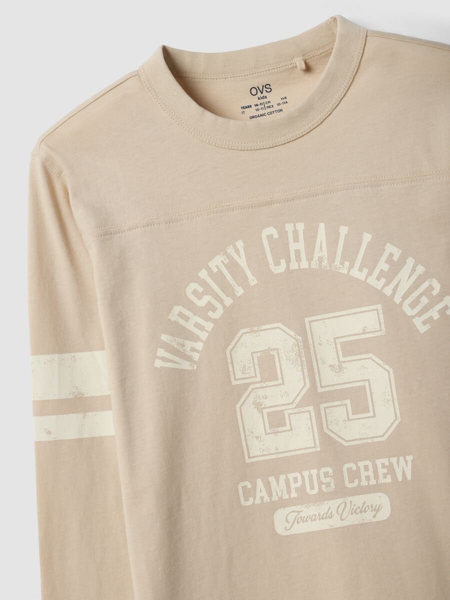 Beige pure organic cotton T-shirt with college print for boys_4