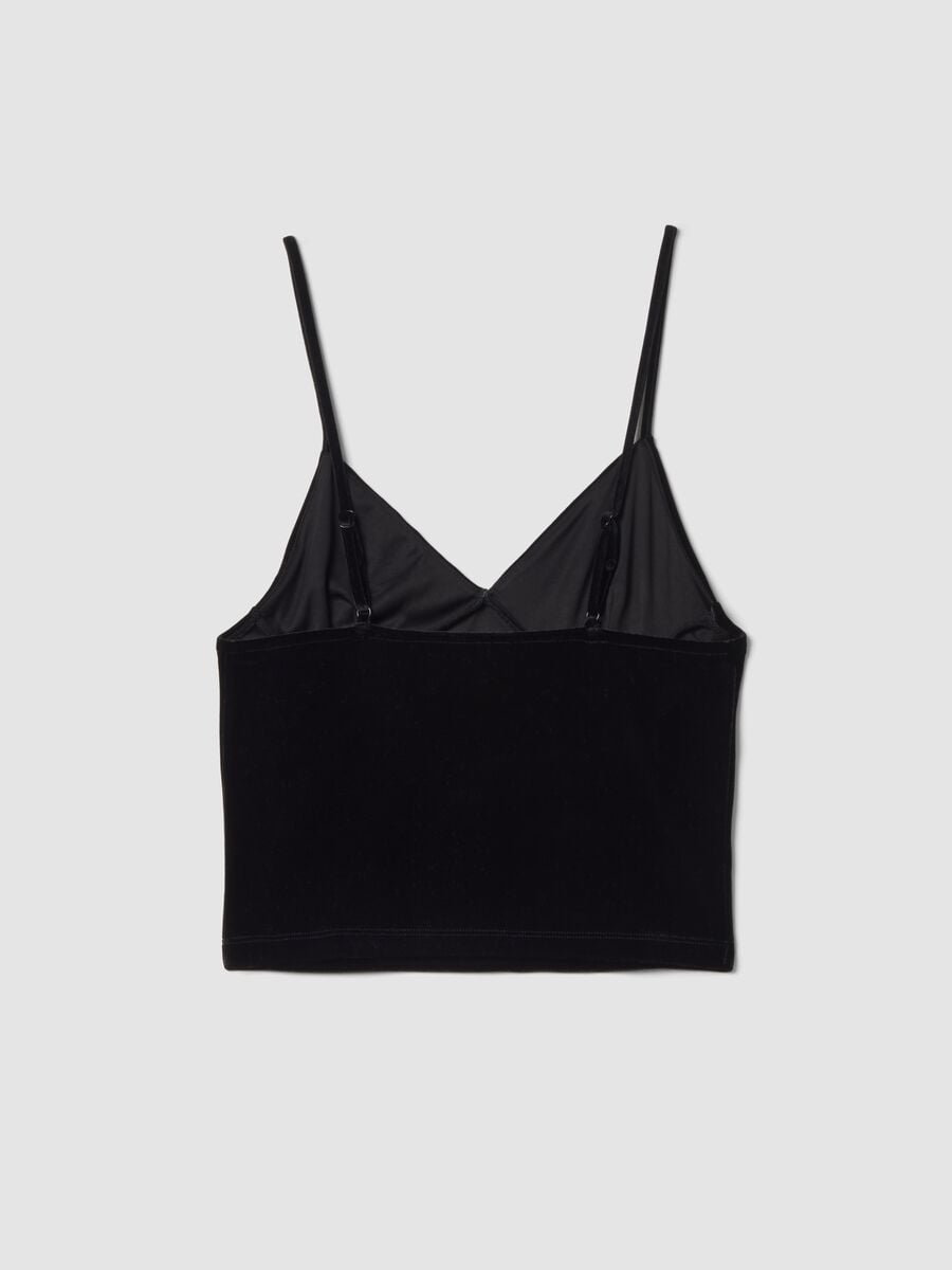 Black fitted stretch-fabric top with thin straps_2