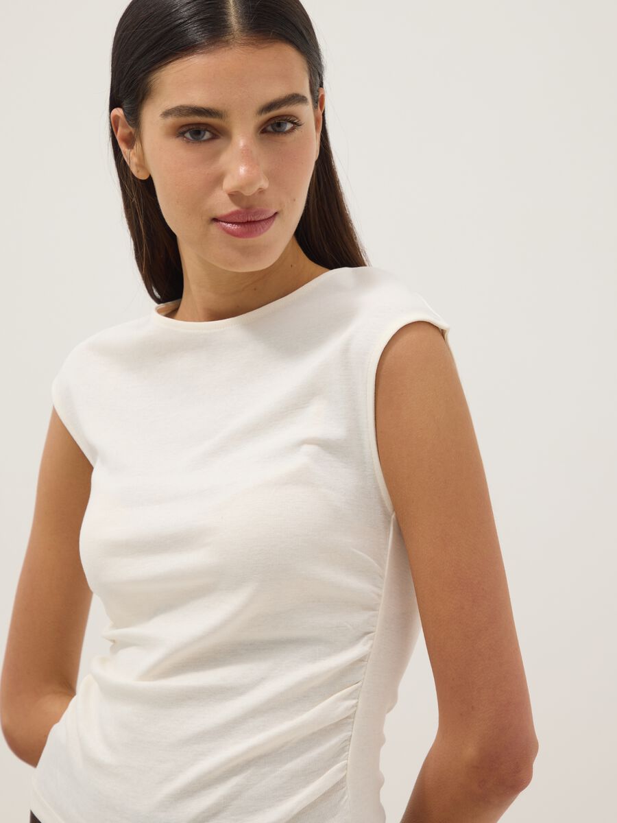 White pure cotton regular fit tank top_0