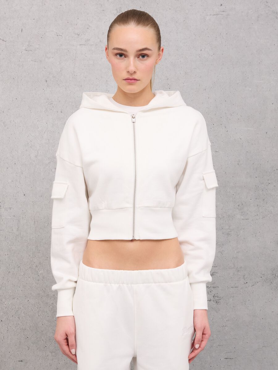 Crop Cargo Zip Hoodie White_0