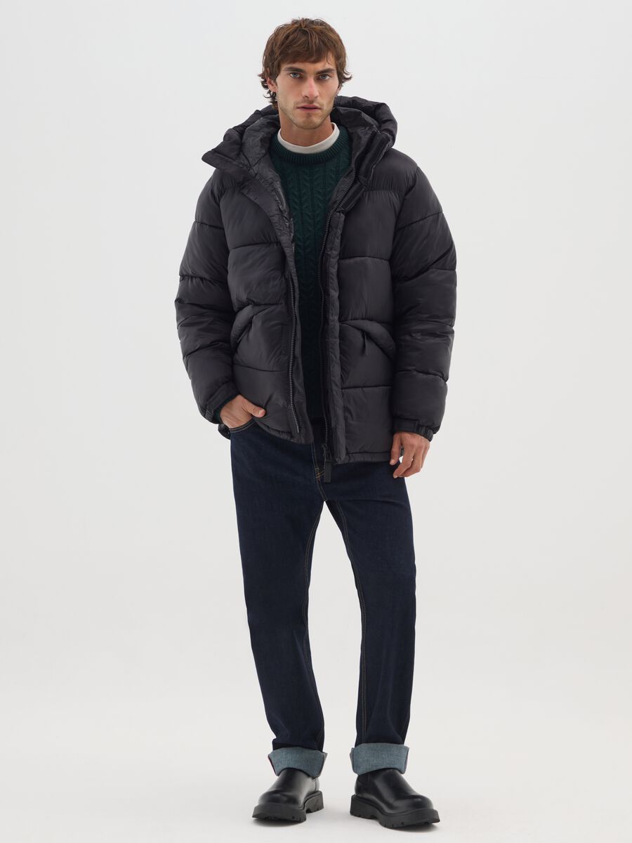 Black Iconic Puffer with Adjustable Hood_1