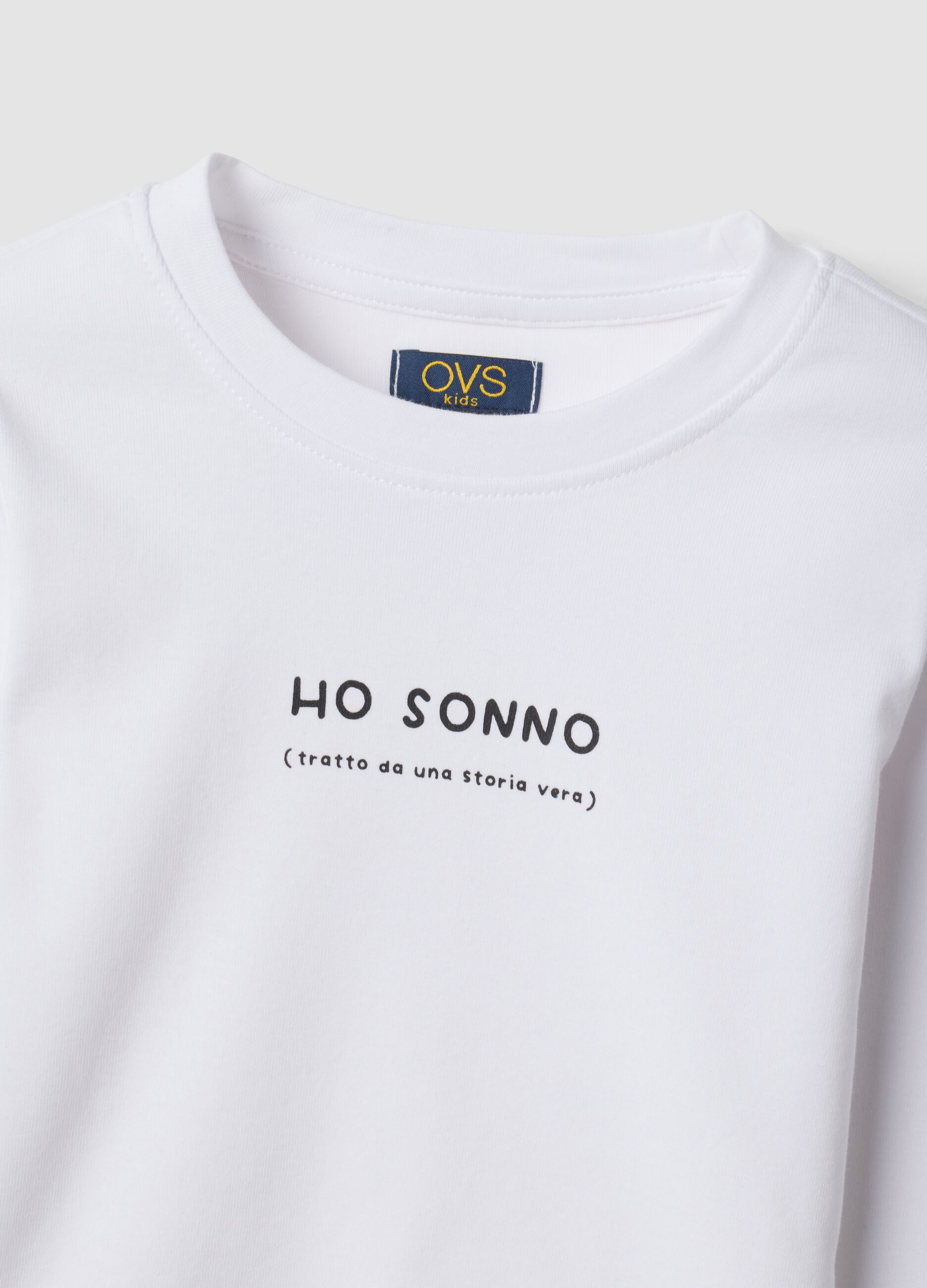 T-shirt bianca in cotone organico elasticizzato con collo a costine