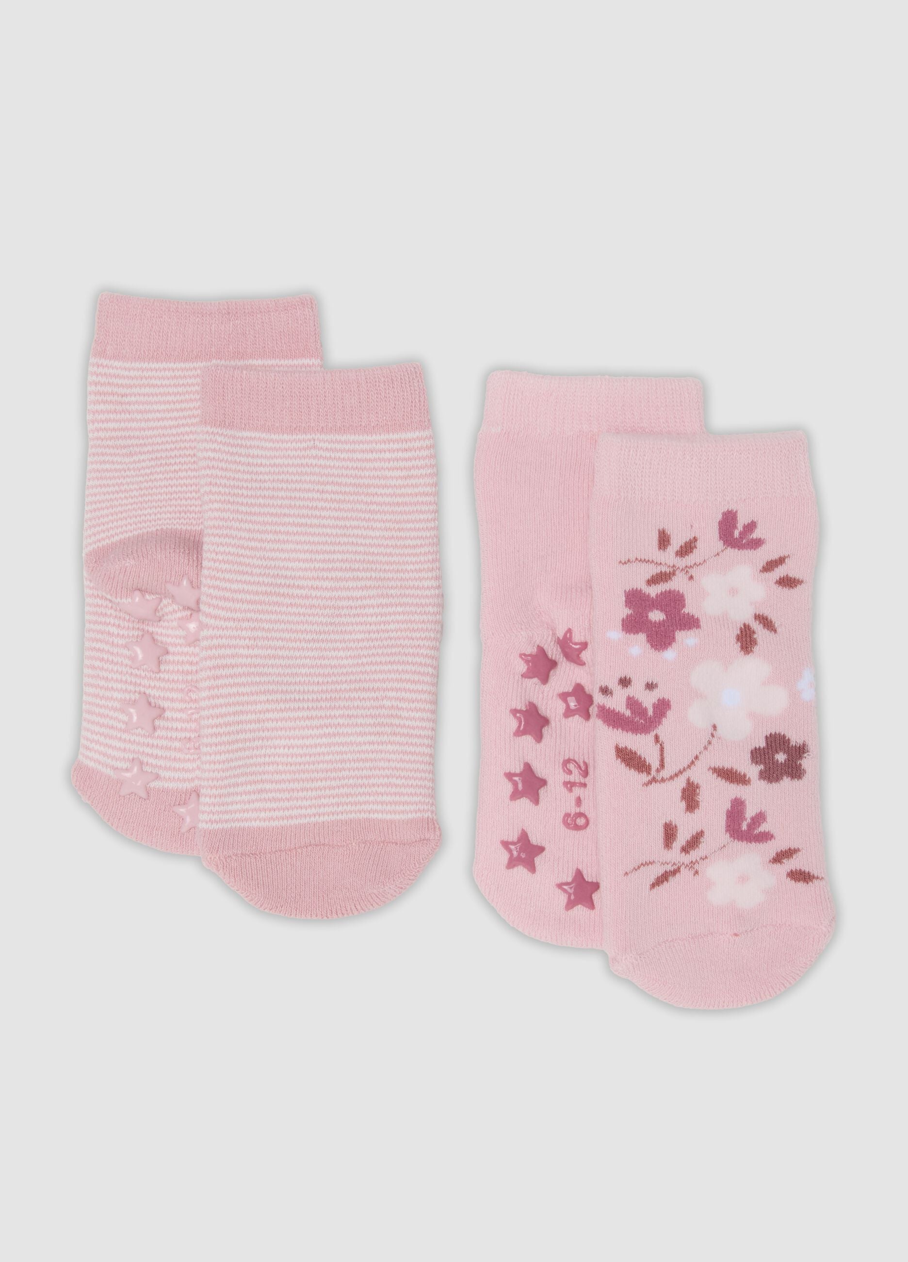 2er-Pack rosa Anti-Rutsch-Socken aus Bio-Baumwolle f&uuml;r M&auml;dchen