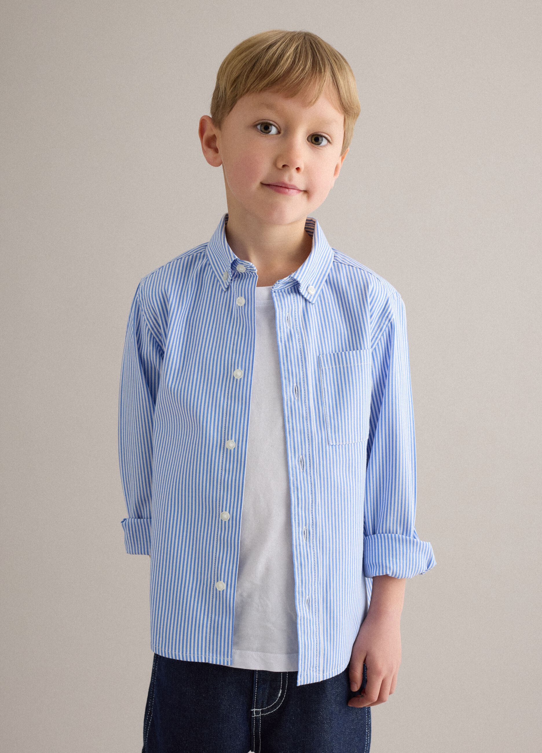 Multicolour striped pure cotton regular fit boys' shirt