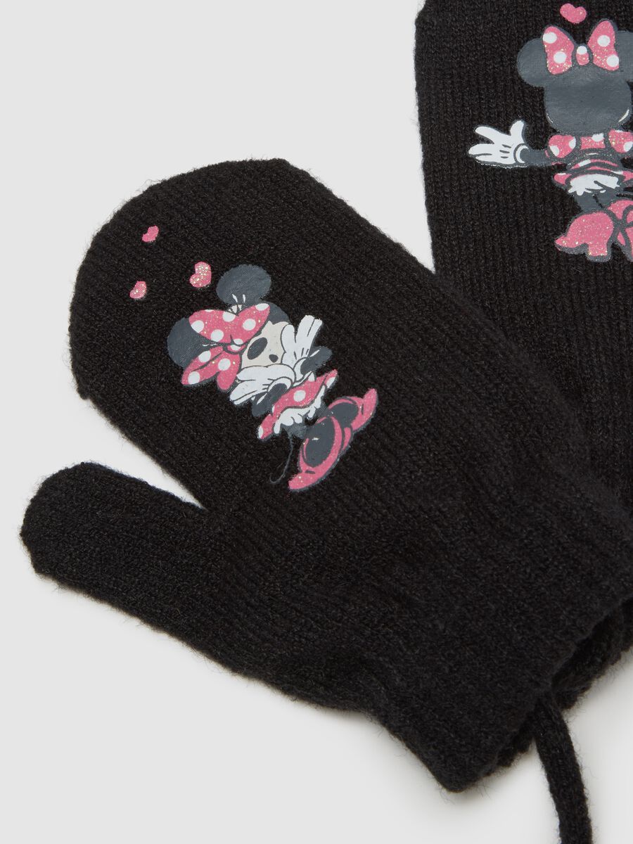 Black toddler gloves with cord and Minnie print_2
