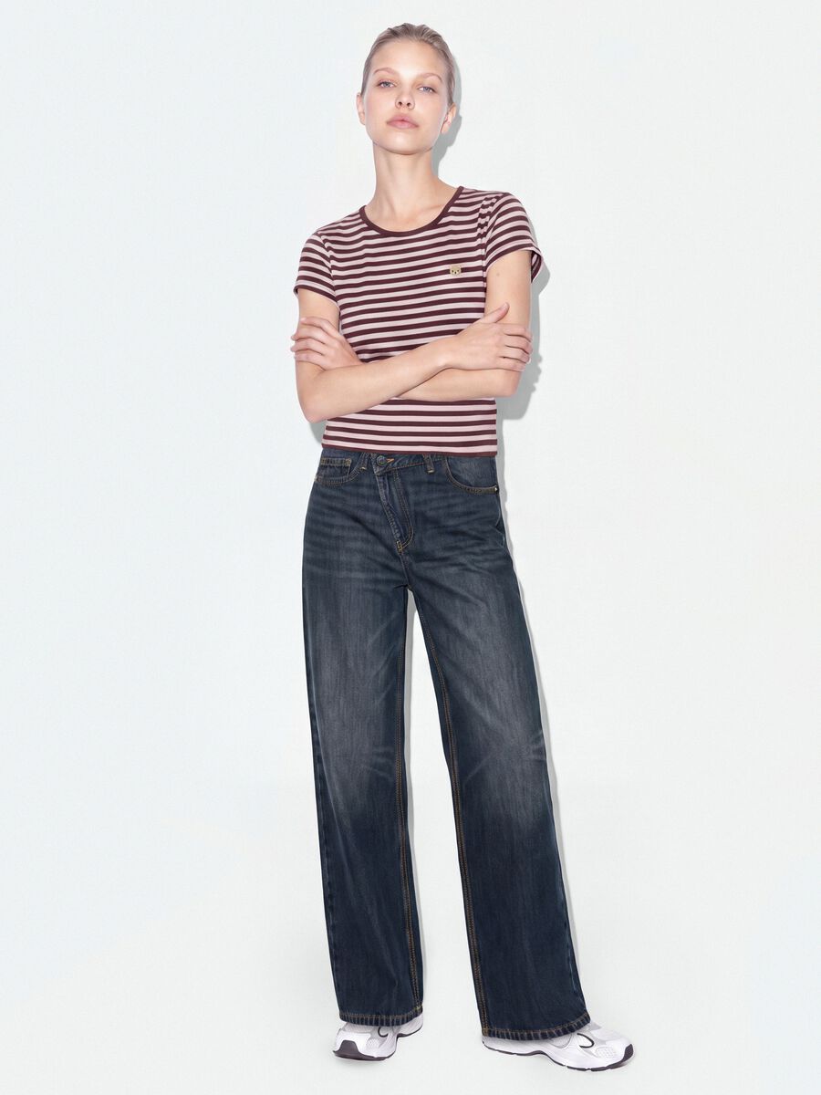 Brown pure cotton crew-neck striped T-shirt_2