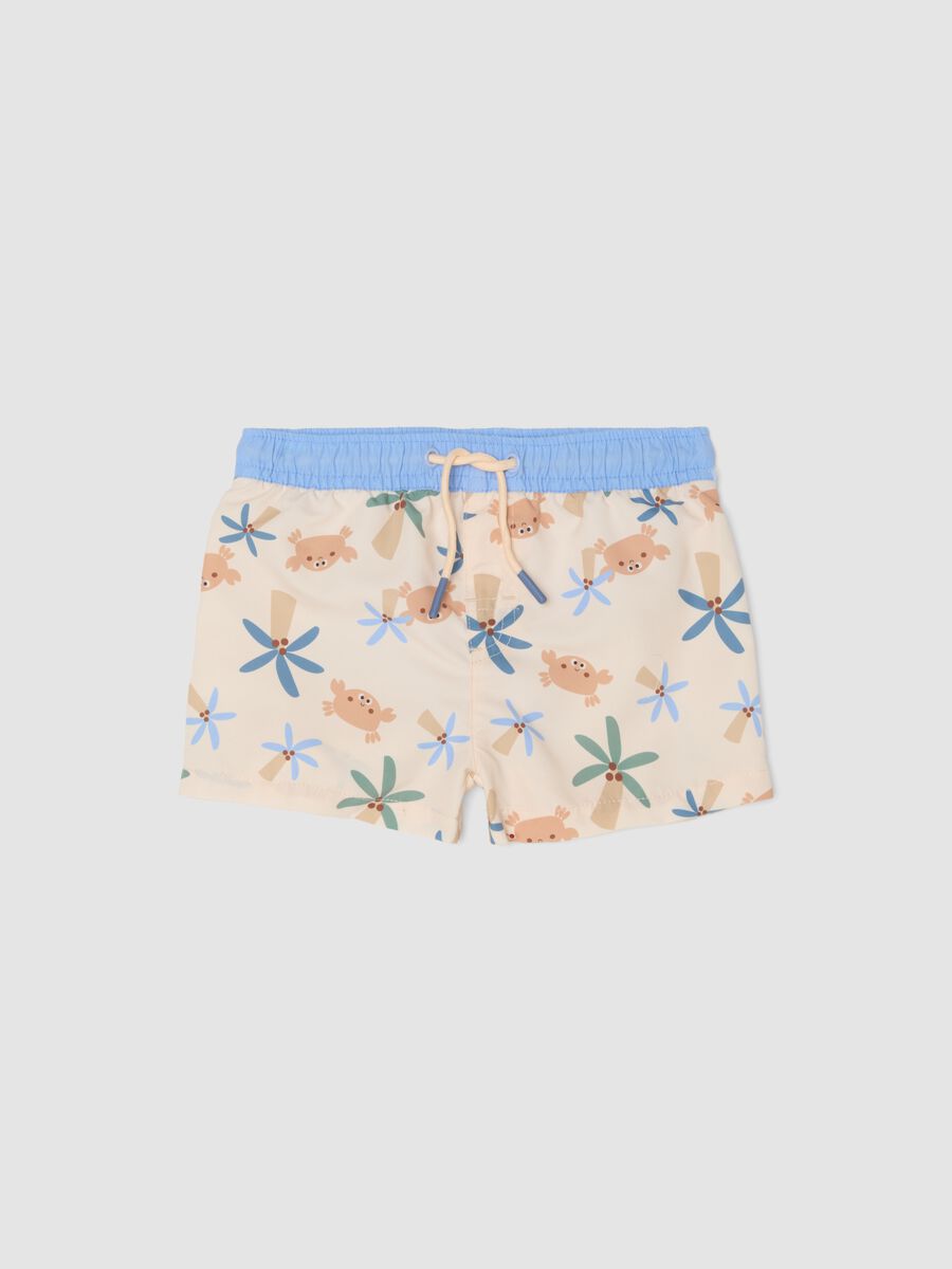 Beige tropical-print swim shorts for baby boys_0
