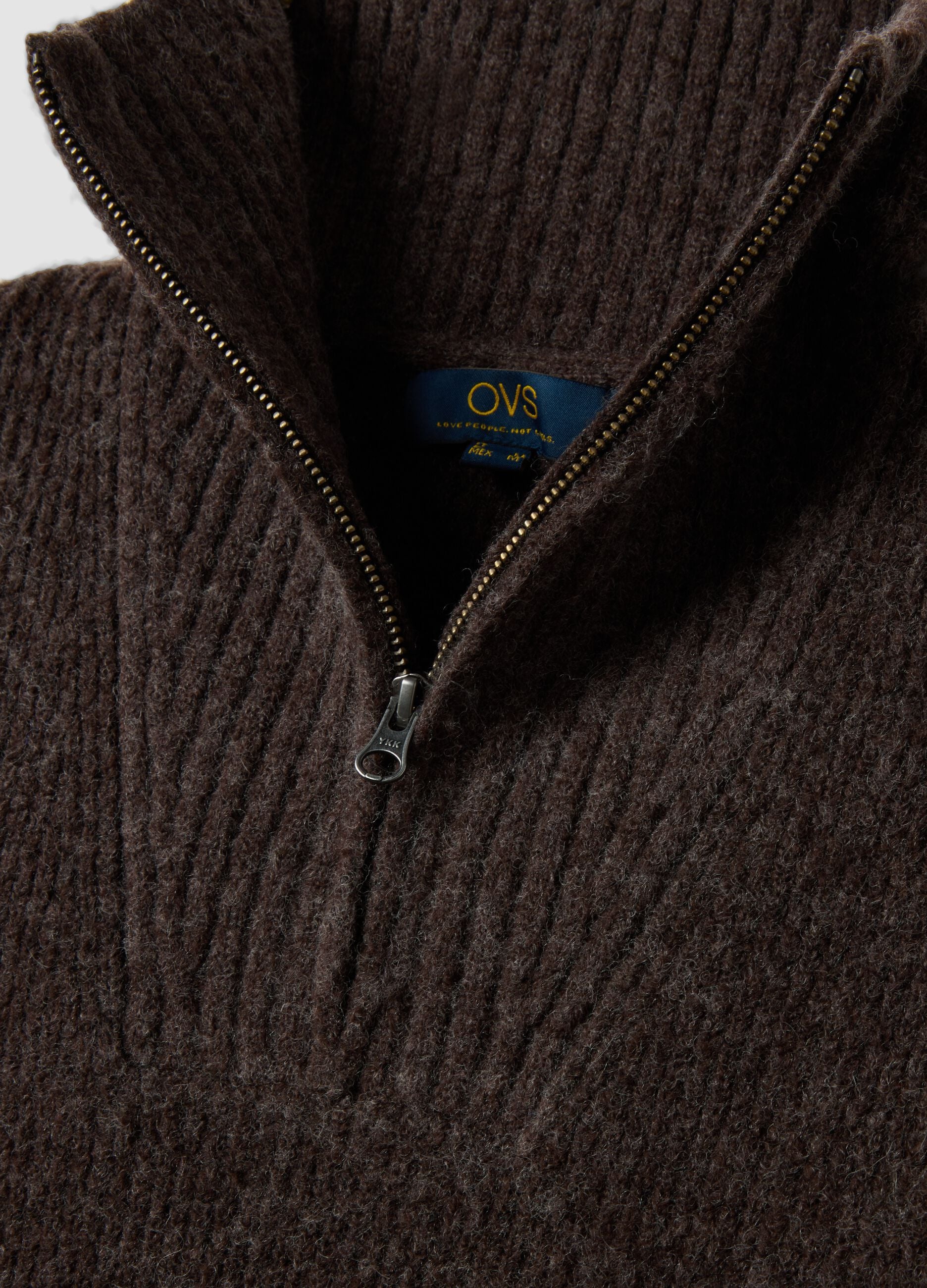 Brauner Herren-Half-Zip-Pullover aus Stretchwolle, Regular Fit