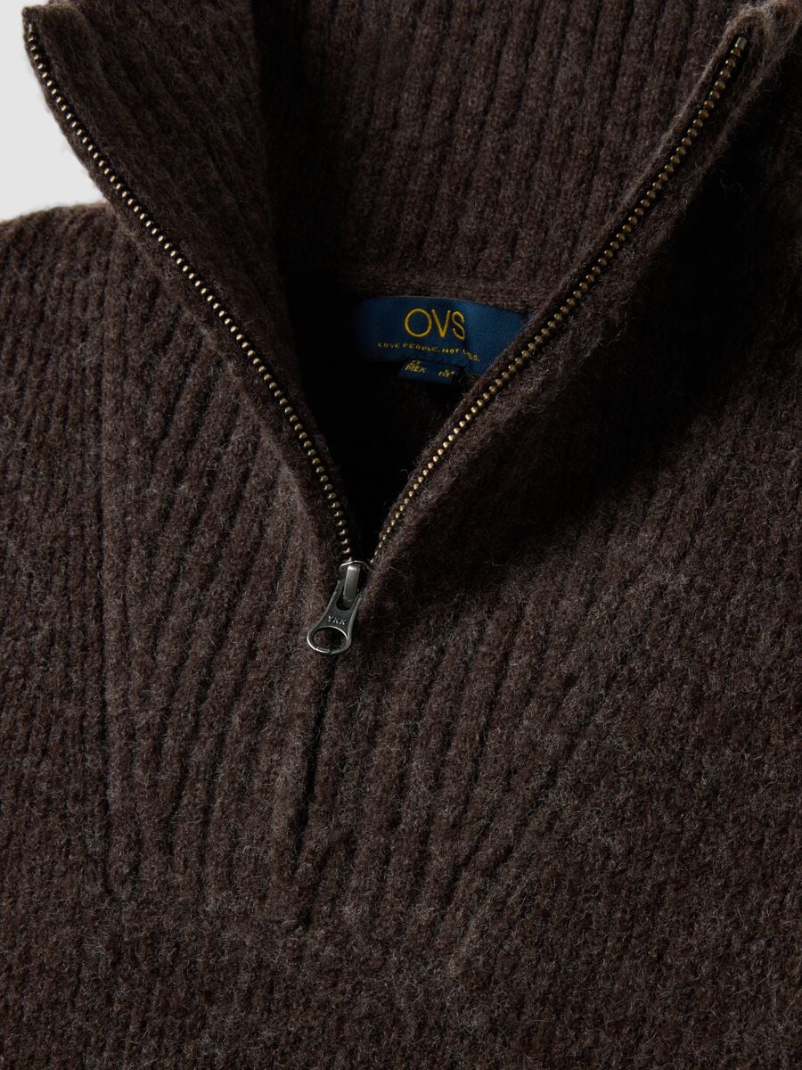 Brauner Herren-Half-Zip-Pullover aus Stretchwolle, Regular Fit_1