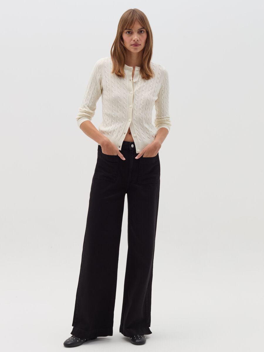 Ribbed cardigan with cable-knit design_1