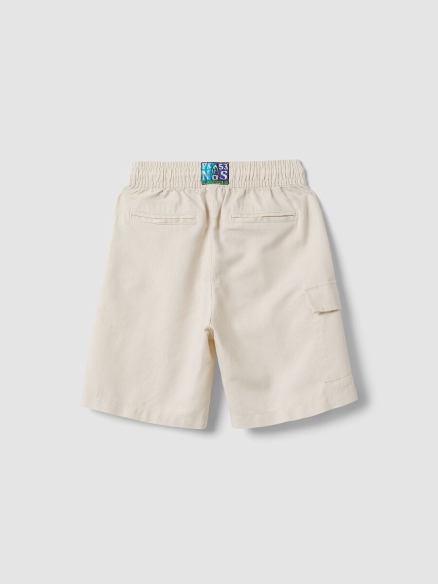 White linen-cotton blend shorts with elasticated waist, regular fit_1