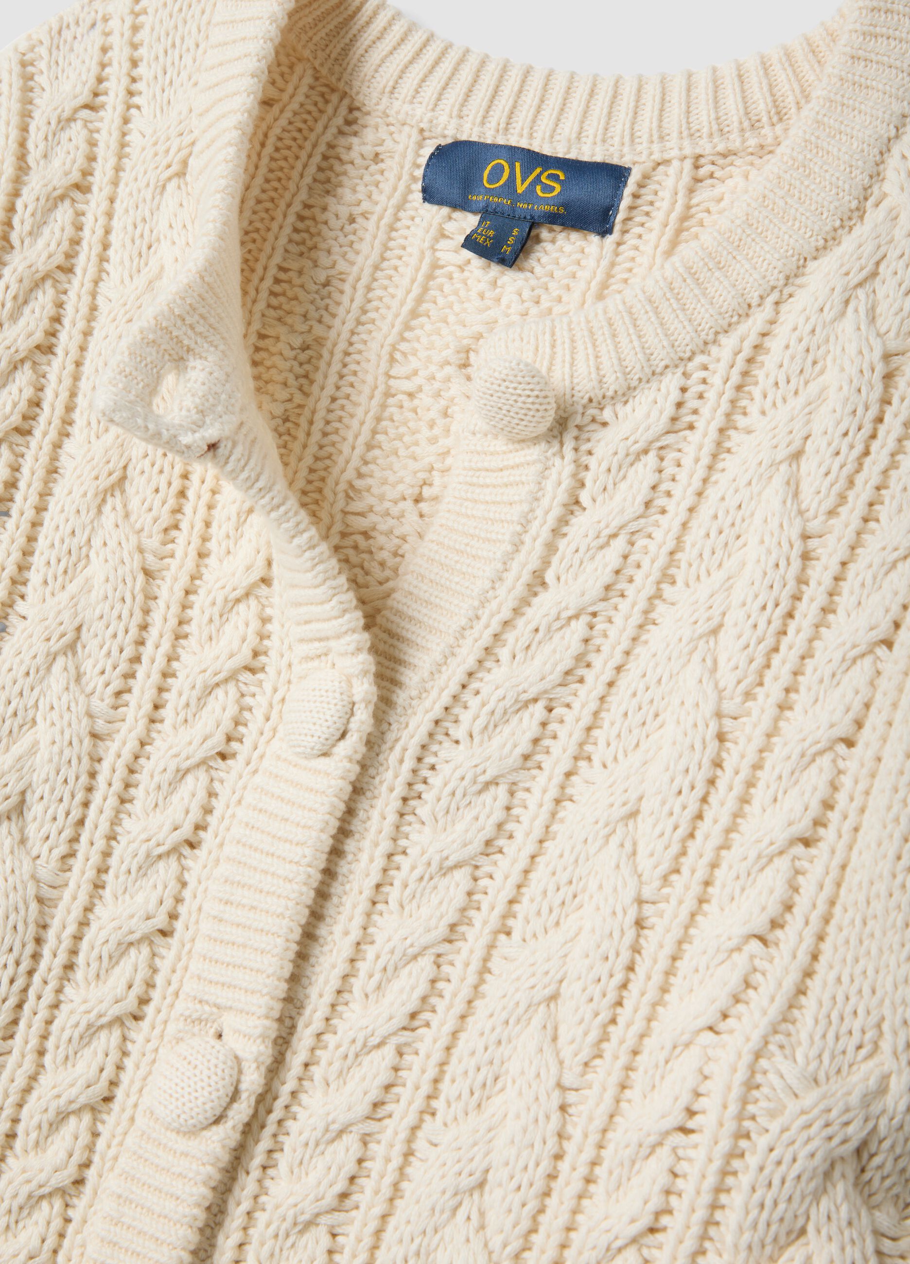 Cardigan beige in puro cotone a trecce regular fit