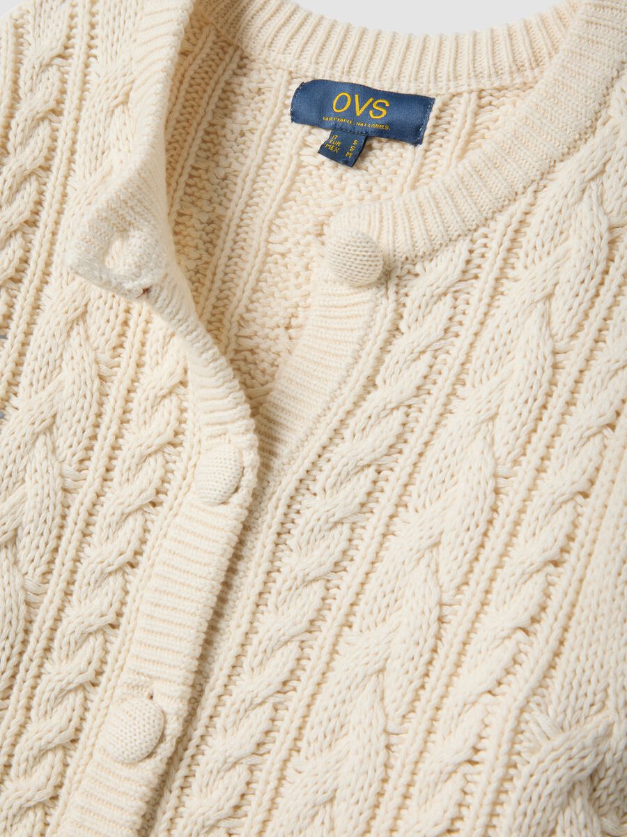 Beige pure cotton cable-knit cardigan, regular fit_1