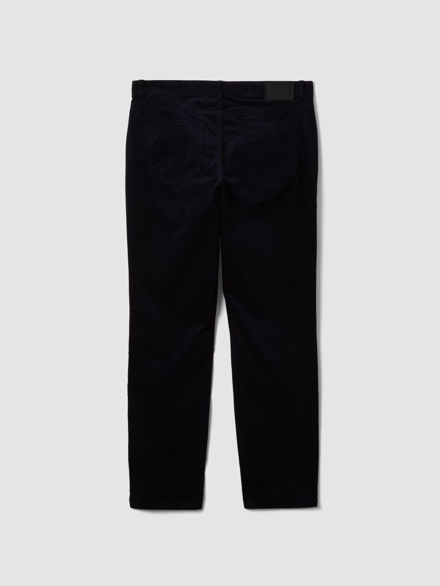 Blue ribbed slim-fit stretch cotton trousers_2