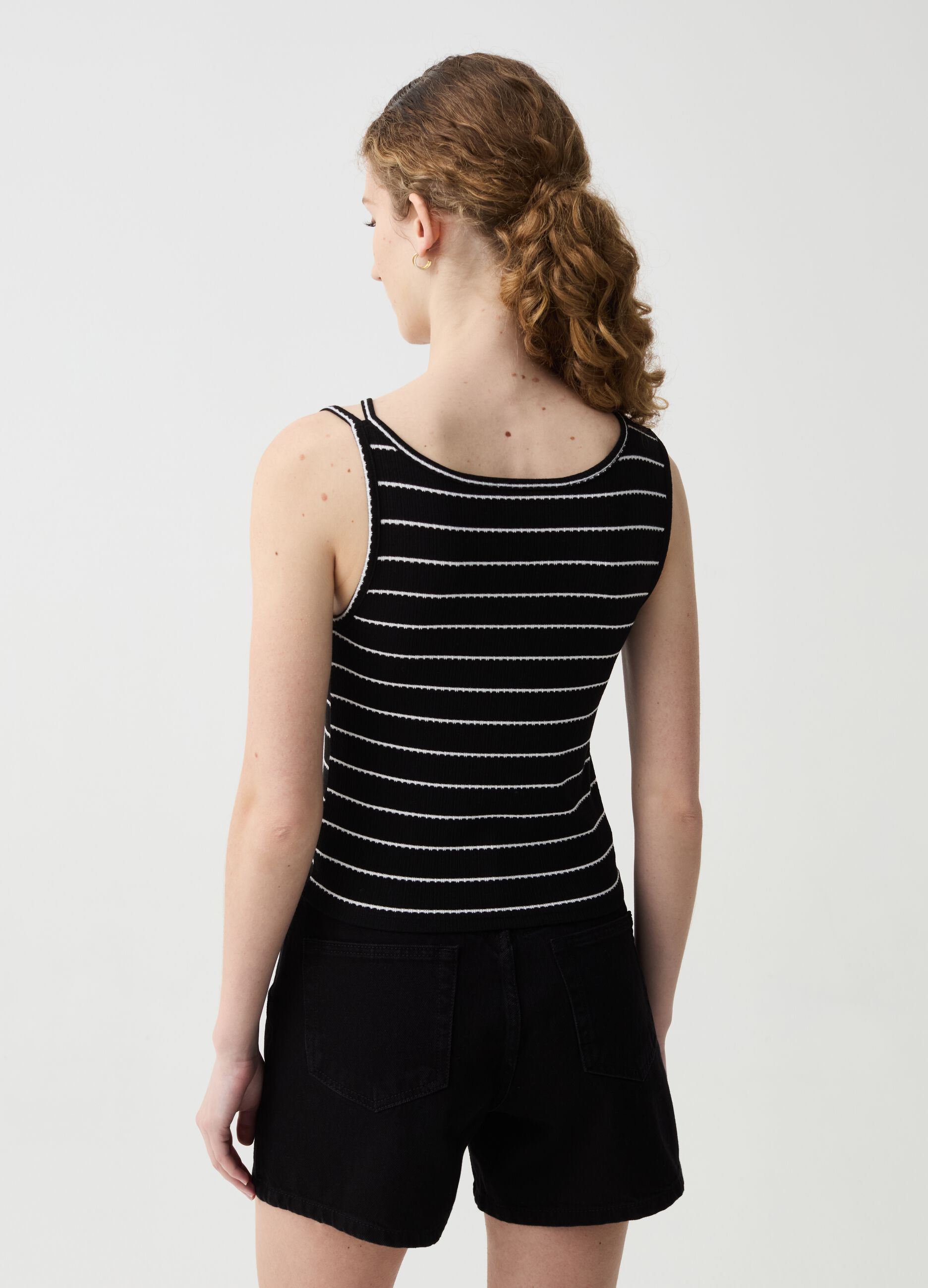 Striped tank top with cut-out detailing