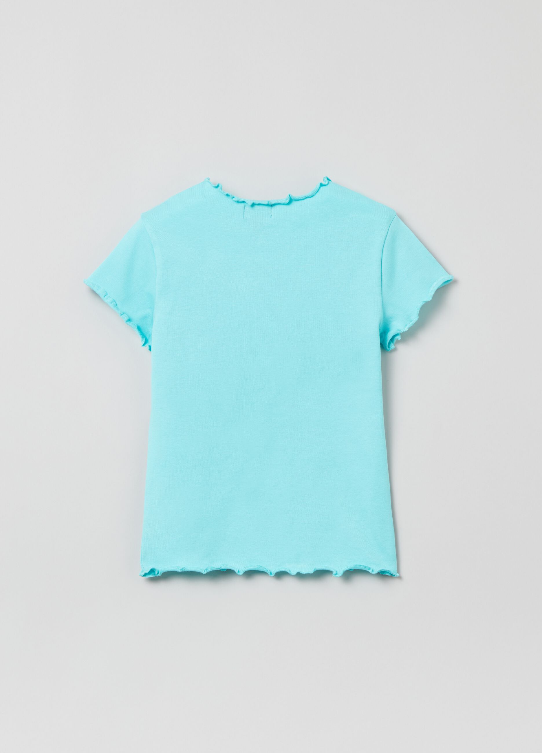 Camiseta de algodón elástico con ribetes ondulados